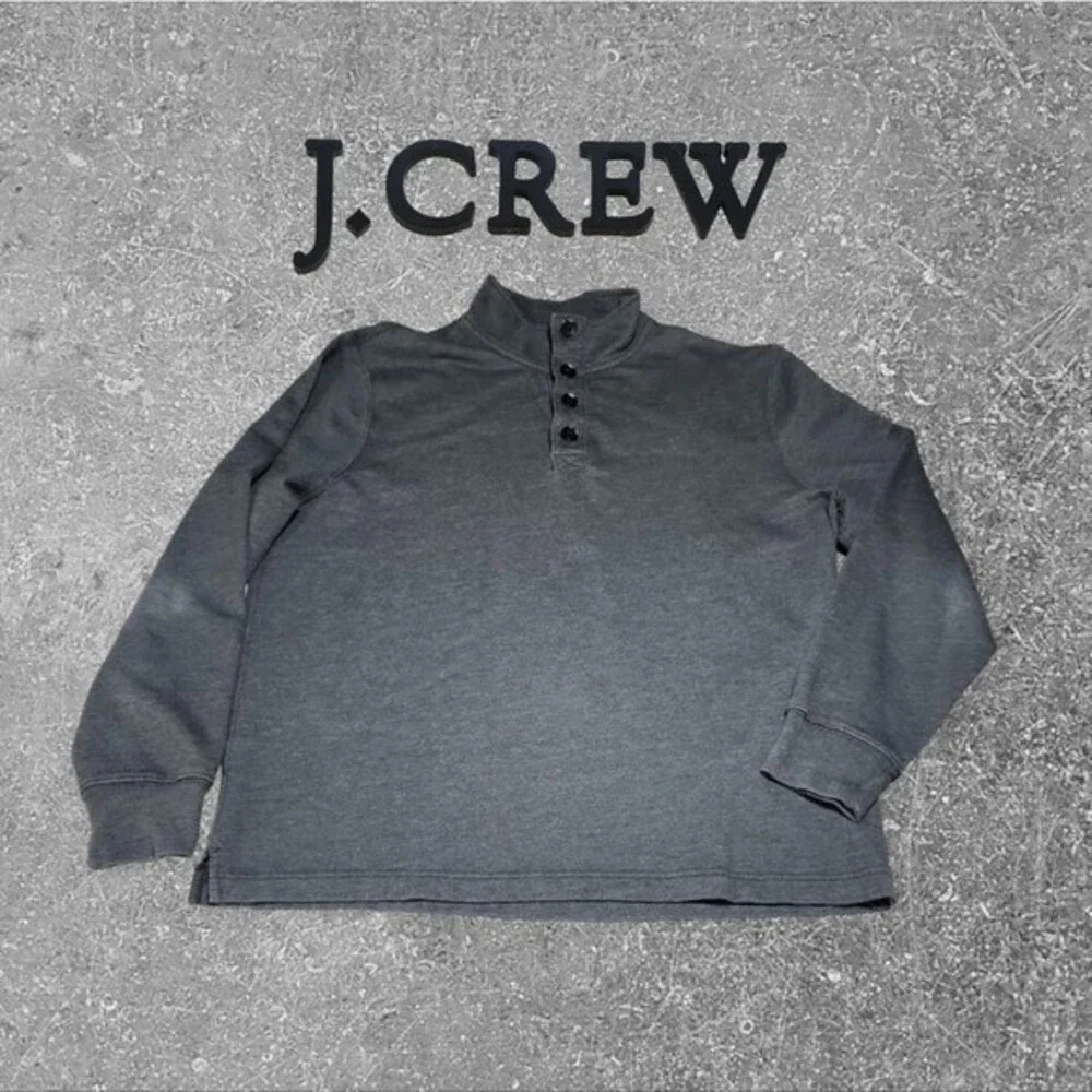 J.Crew Authentic Fleece Pullover Mens Mock Neck‎ Henley Charcoal Gray XL